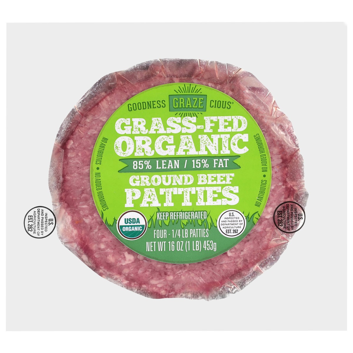 slide 2 of 4, Goodness Grazecious Organic Grass-Fed 85%/15% Ground Beef Patties 4 - 0.25 lb Patties, 4 ct