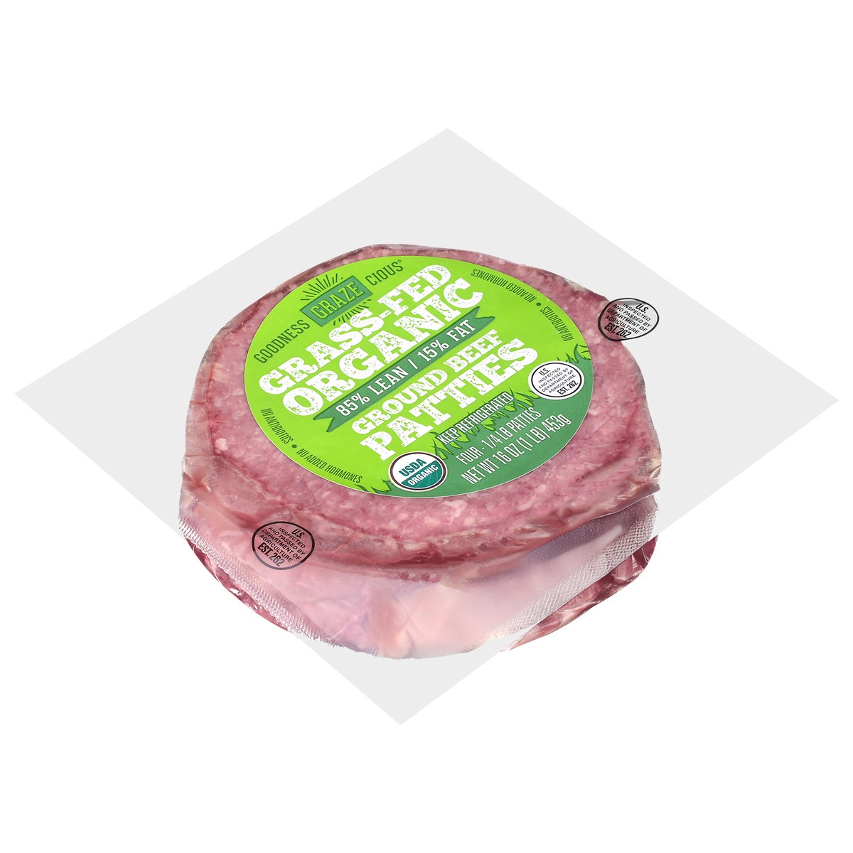 slide 3 of 4, Goodness Grazecious Organic Grass-Fed 85%/15% Ground Beef Patties 4 - 0.25 lb Patties, 4 ct