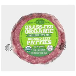 Goodness Grazecious Organic Grass-Fed 85%/15% Ground Beef Patties 4 - 0.25 lb Patties