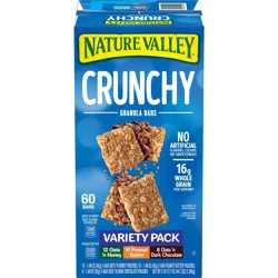 Nature Valley Crunchy Granola Bars, Value Pack, 60 Bars, 44.7 OZ Count (30 Pouches)