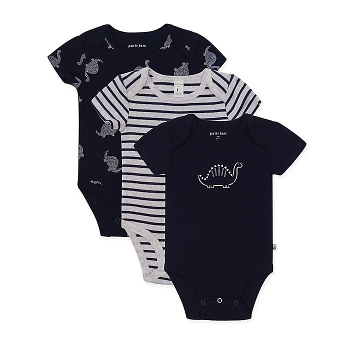 slide 1 of 1, Petit Lem Newborn Dino Bodysuits - Navy, 3 ct