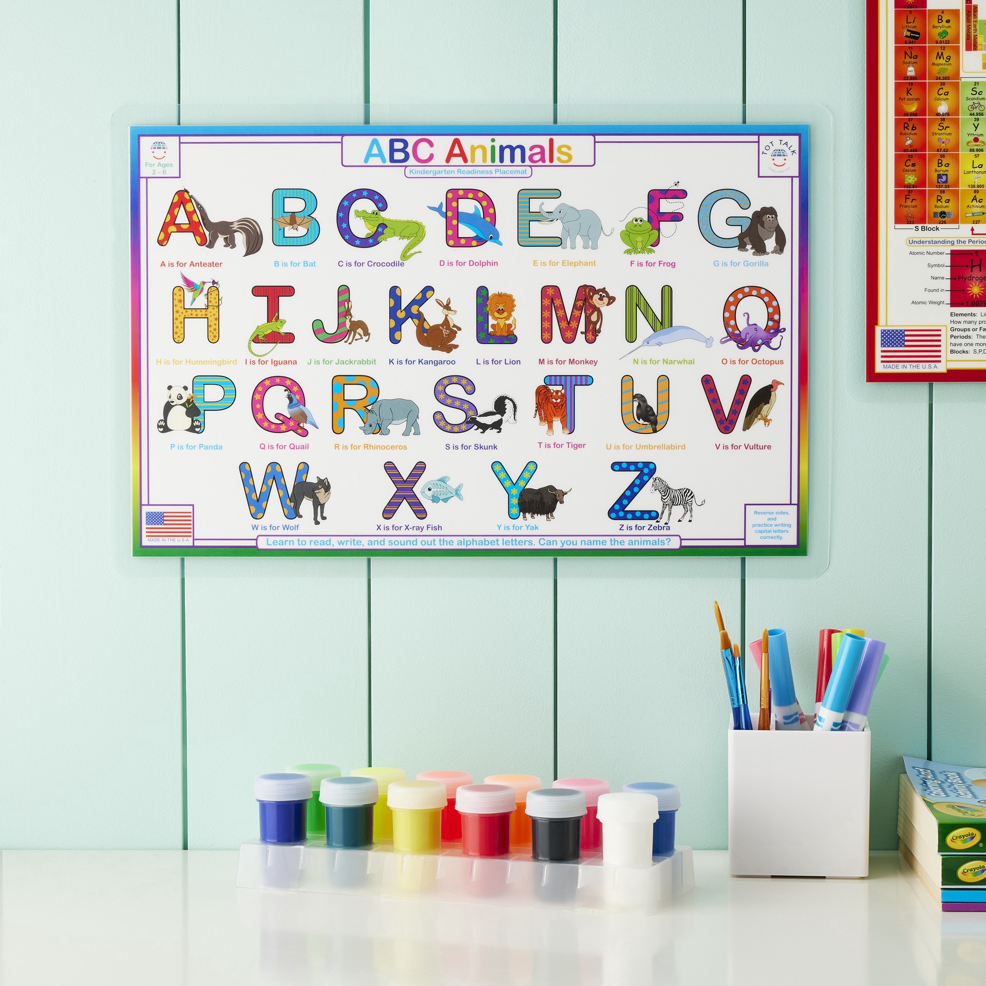 slide 3 of 4, Tot Talk Abc Animals Placemat, 17.5 in x 11.5 in