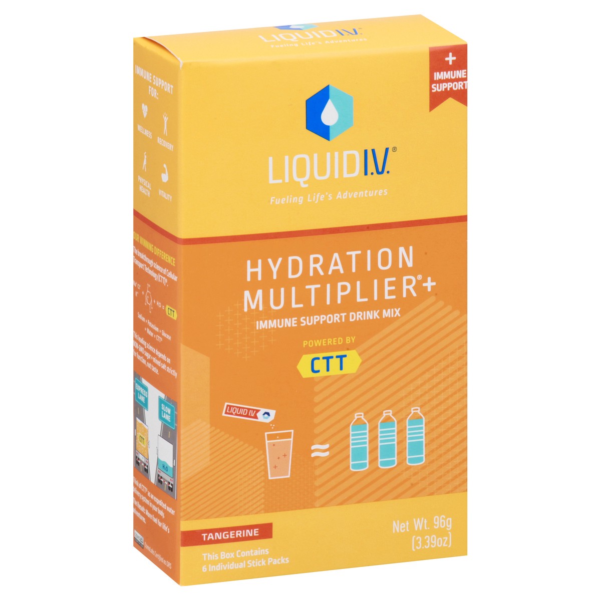 slide 7 of 9, Liquid I.V. Hydration Multiplier +Immune Support - Tangerine - Hydration Powder Packets | Electrolyte Powder Drink Mix | Convenient Single-Serving Sticks | Non-GMO | 6 Sticks, 6 ct