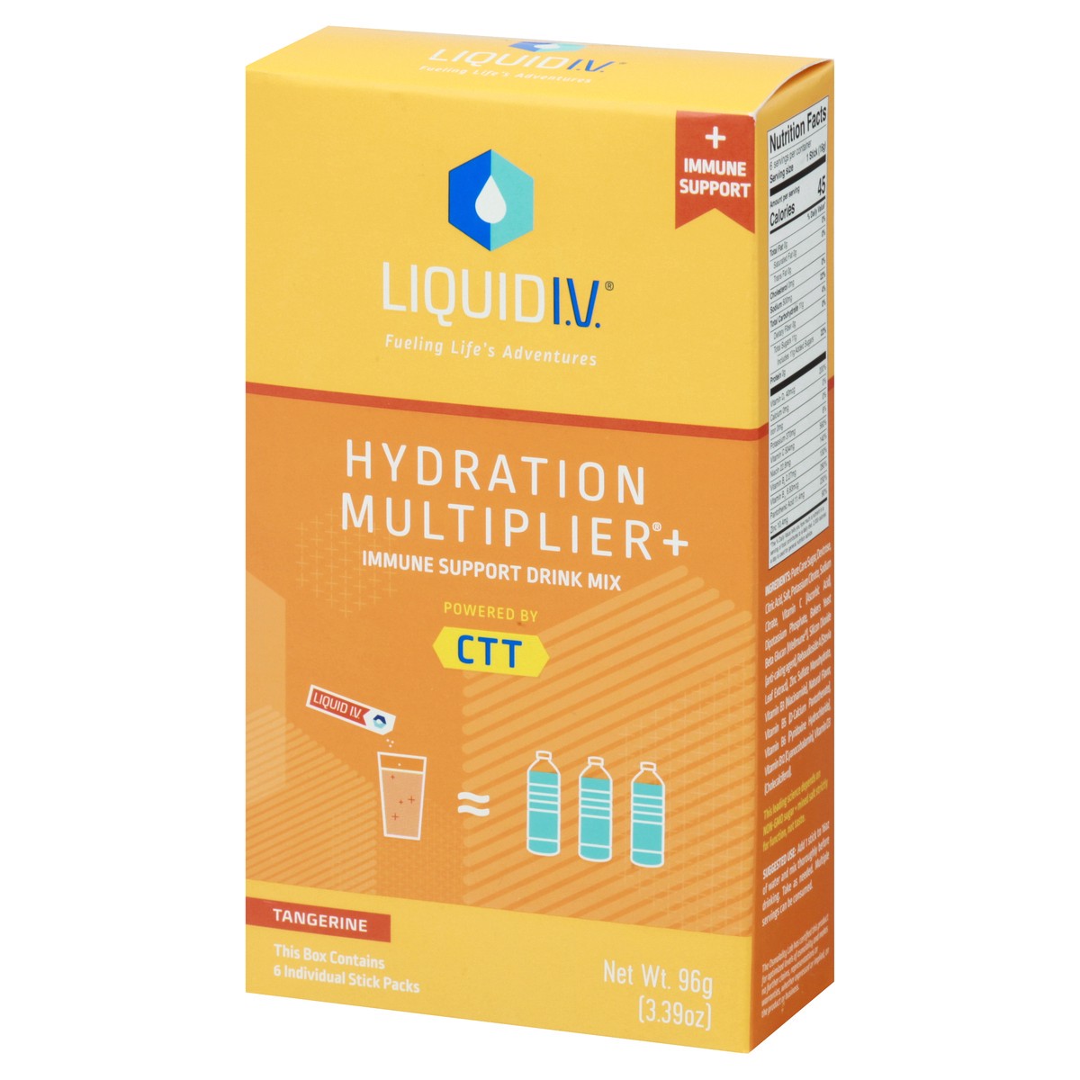 slide 6 of 9, Liquid I.V. Hydration Multiplier +Immune Support - Tangerine - Hydration Powder Packets | Electrolyte Powder Drink Mix | Convenient Single-Serving Sticks | Non-GMO | 6 Sticks, 6 ct