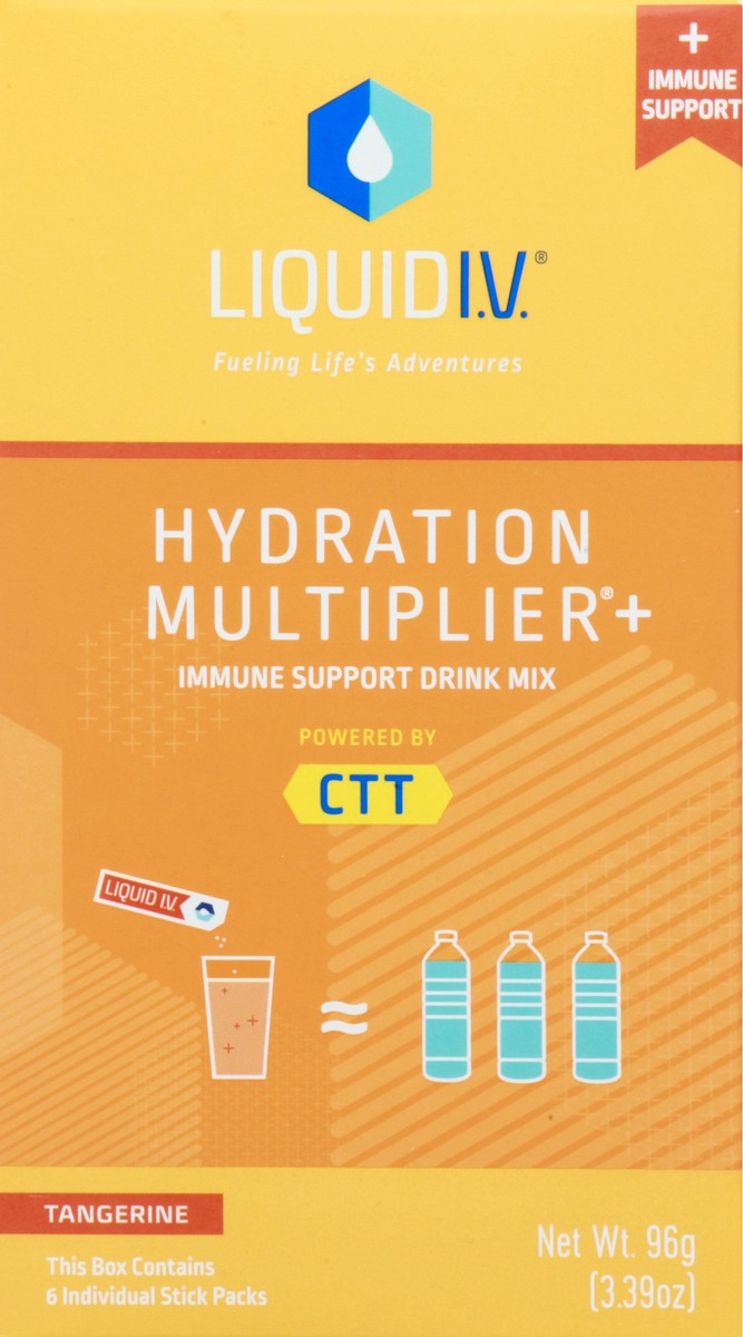 slide 3 of 9, Liquid I.V. Hydration Multiplier +Immune Support - Tangerine - Hydration Powder Packets | Electrolyte Powder Drink Mix | Convenient Single-Serving Sticks | Non-GMO | 6 Sticks, 6 ct