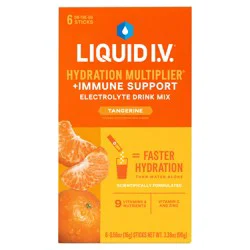 Liquid I.V. Hydration Multiplier +Immune Support - Tangerine - Hydration Powder Packets | Electrolyte Powder Drink Mix | Convenient Single-Serving Sticks | Non-GMO | 6 Sticks