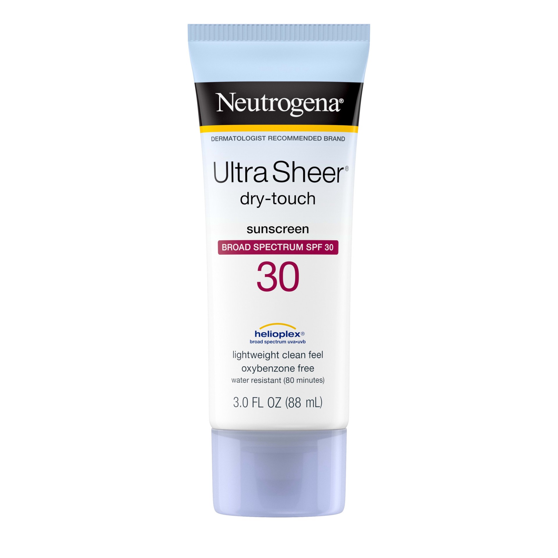 slide 1 of 7, Neutrogena Ultra Sheer Dry-Touch Sunscreen Lotion, Broad Spectrum SPF 30 UVA/UVB Protection, Oxybenzone-Free, Light, Water Resistant, Non-Comedogenic ; Non-Greasy, Travel Size, 3 fl. oz, 3 fl oz