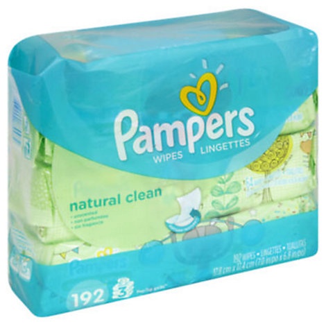slide 1 of 1, Pampers Wipes Natural Clean Unscented Travel Packs, 192 ct