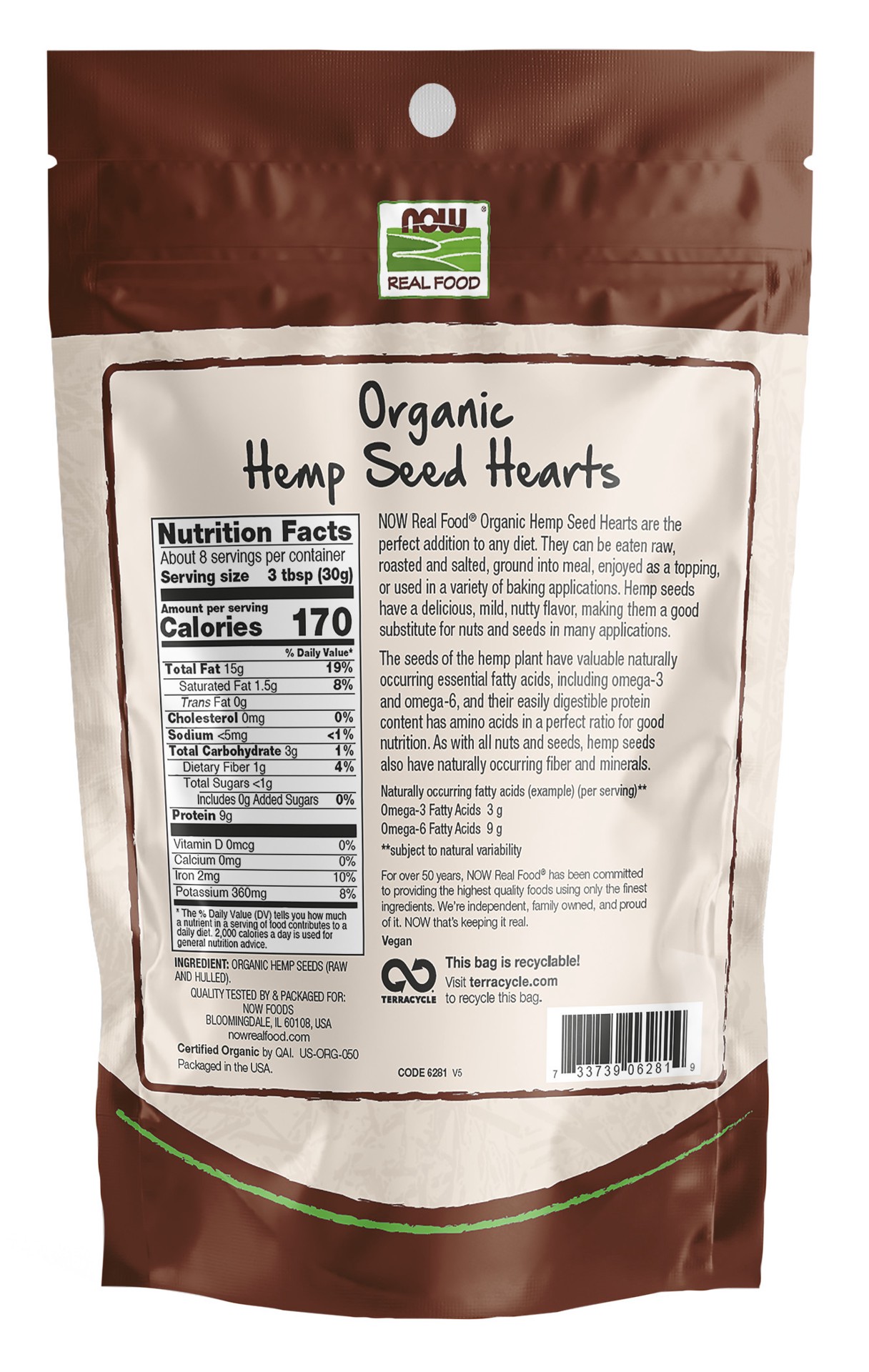 slide 3 of 3, NOW Real Food Hemp Seed Hearts, Organic - 8 oz., 8 oz