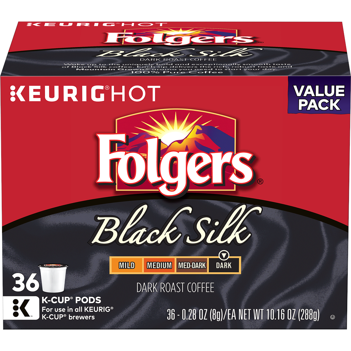 slide 1 of 7, Folgers Black Silk Roast Coffee Keurig K-Cups, 36 ct