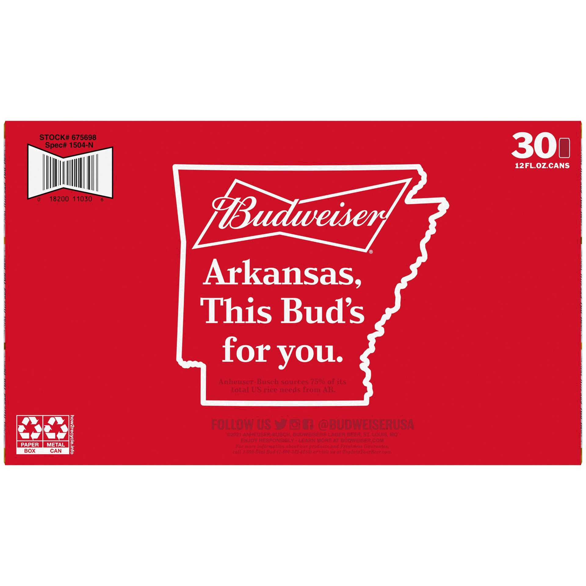 slide 67 of 93, Budweiser American Lager Beer 30 Pack, 12 fl oz Cans, 360 fl. oz