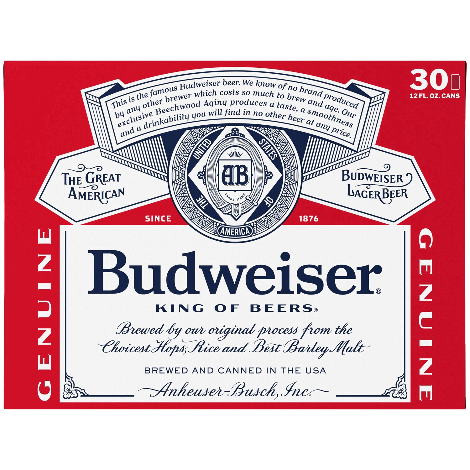 slide 64 of 93, Budweiser American Lager Beer 30 Pack, 12 fl oz Cans, 360 fl. oz