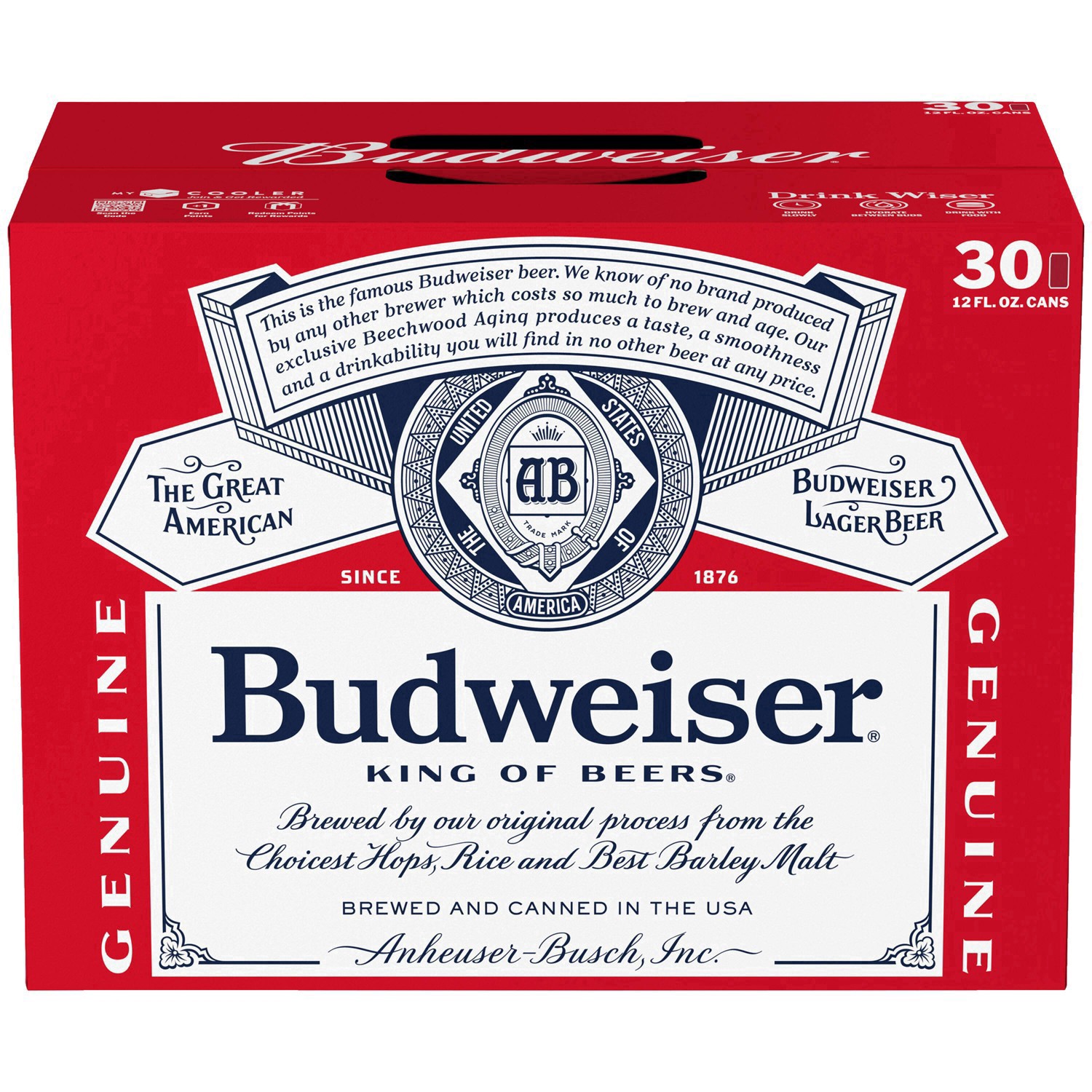 slide 38 of 93, Budweiser American Lager Beer 30 Pack, 12 fl oz Cans, 360 fl. oz