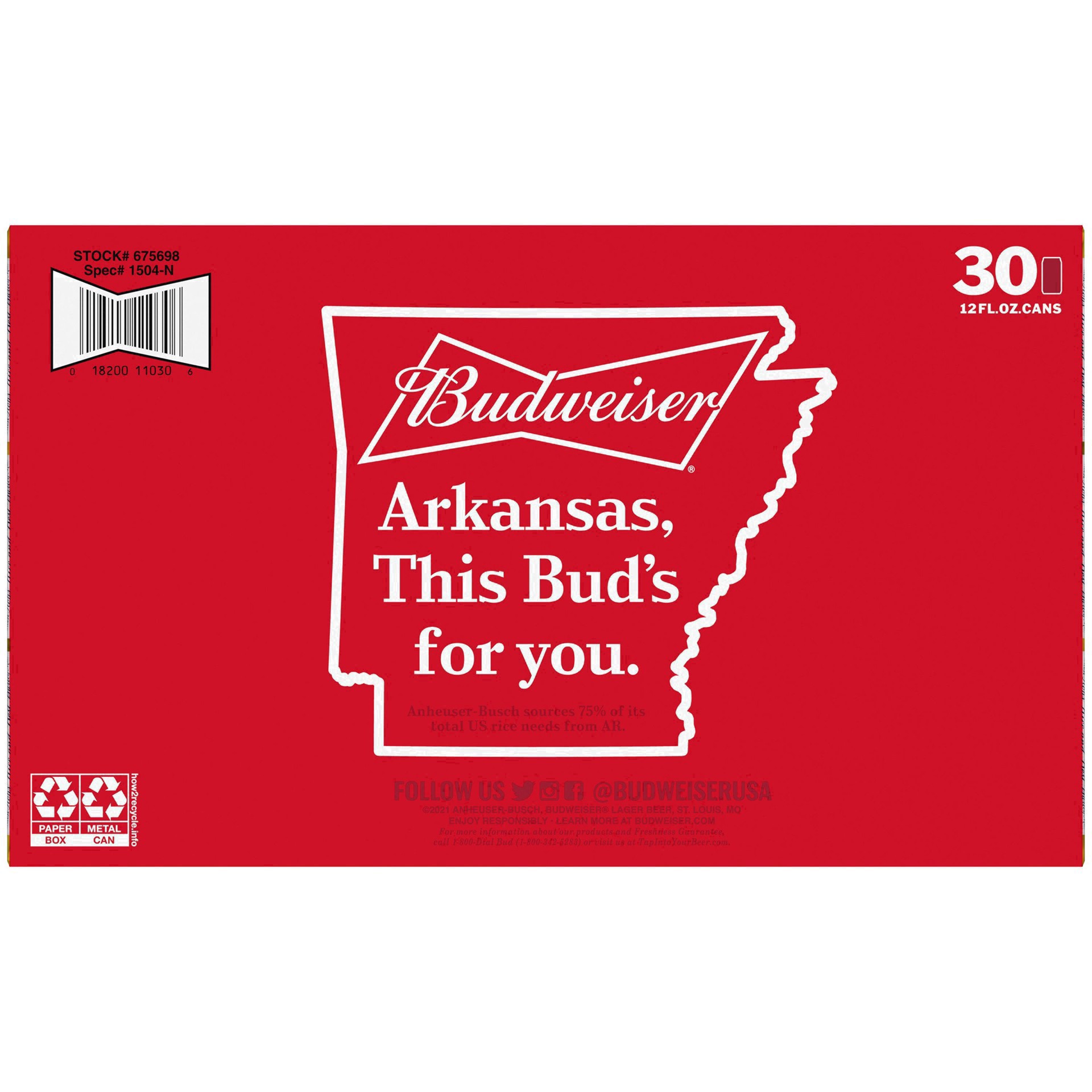 slide 53 of 93, Budweiser American Lager Beer 30 Pack, 12 fl oz Cans, 360 fl. oz