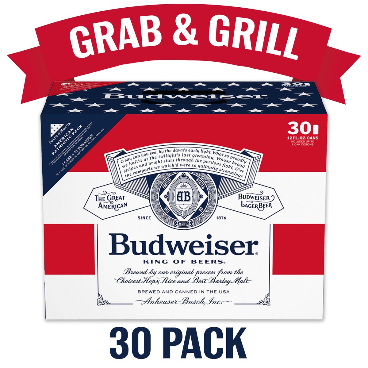 slide 1 of 93, Budweiser American Lager Beer 30 Pack, 12 fl oz Cans, 360 fl. oz