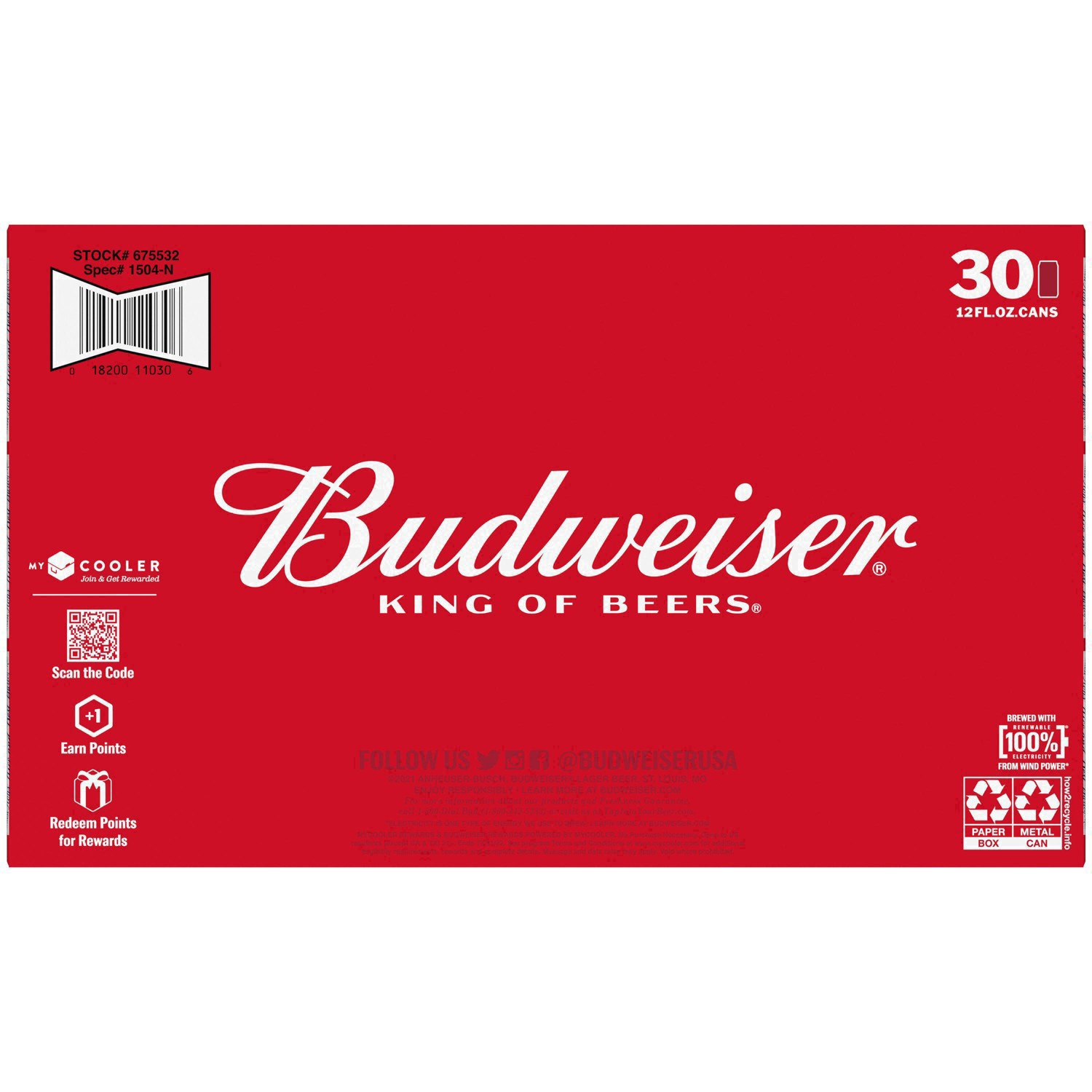 slide 26 of 93, Budweiser American Lager Beer 30 Pack, 12 fl oz Cans, 360 fl. oz