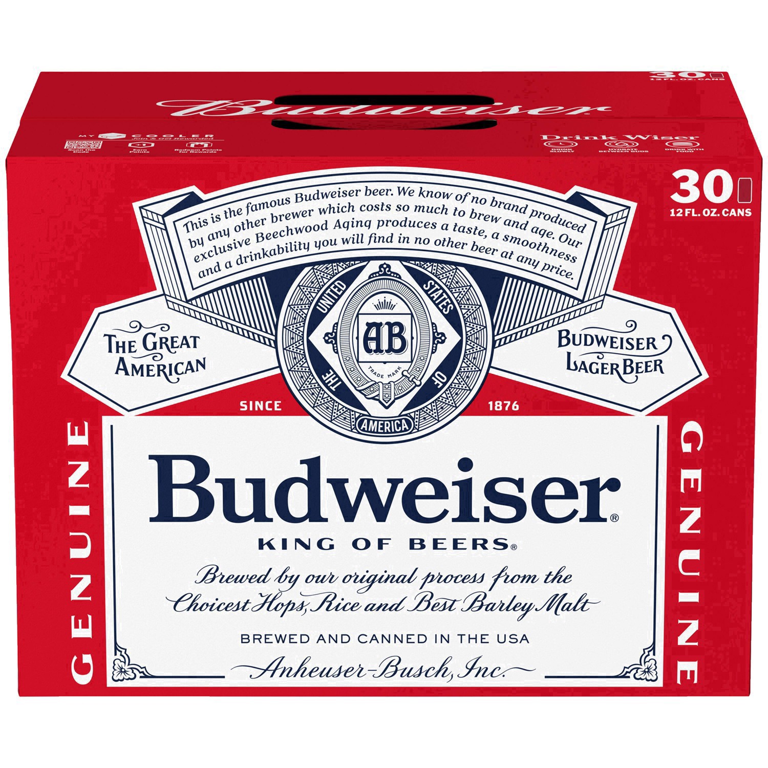 slide 75 of 93, Budweiser American Lager Beer 30 Pack, 12 fl oz Cans, 360 fl. oz