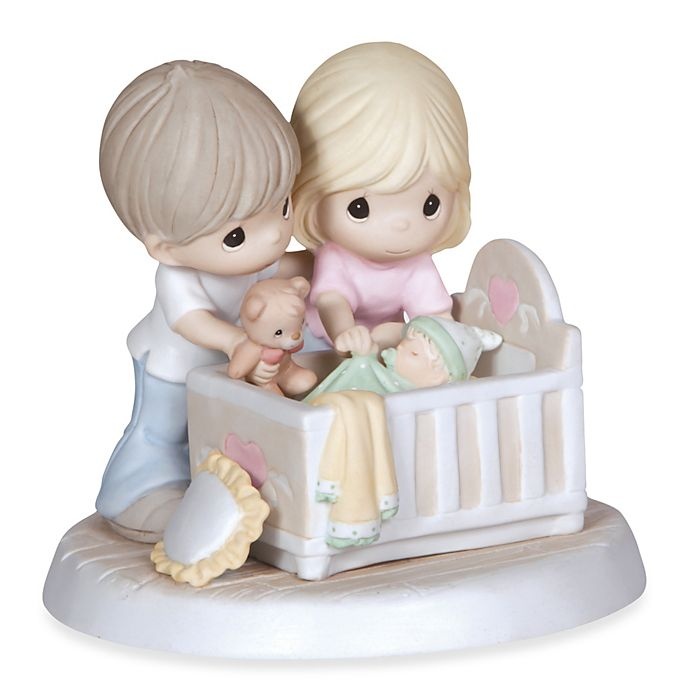 slide 1 of 1, Precious Moments We're Glad You Came Into Our Lives'' Parents With Baby In Crib Figurine'', 1 ct