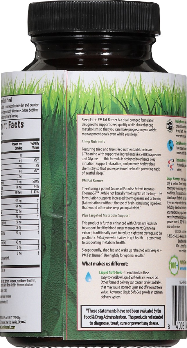 slide 13 of 13, Irwin Naturals Non-Stimulating Sleep Fit + PM Fat Burner 60 Liquid Soft-Gels, 60 ct