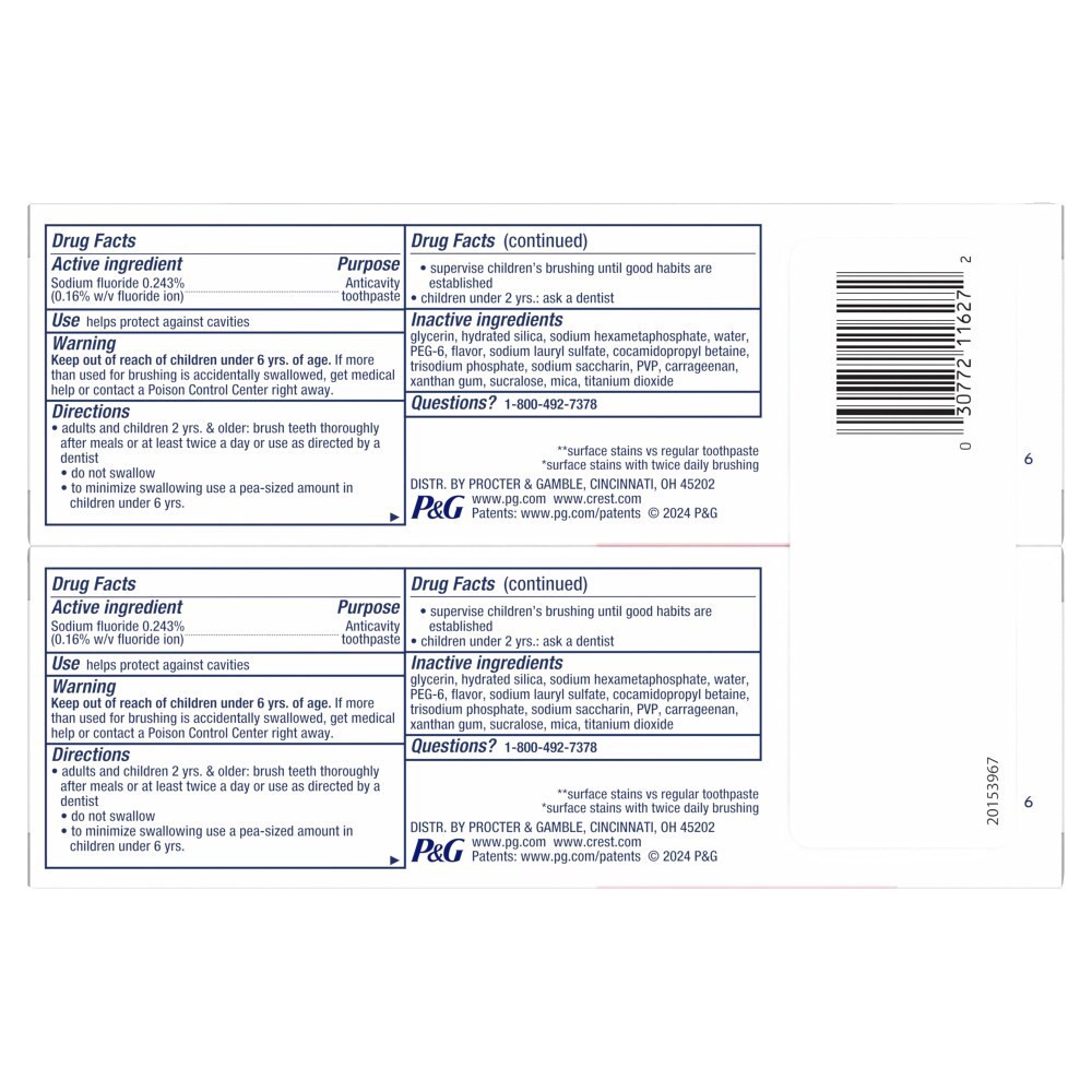 slide 5 of 6, Crest 3D White Brilliance Vibrant Peppermint Teeth Whitening Toothpaste, 4.6 oz Pack of 2, Anticavity Fluoride Toothpaste, 100% More Surface Stain Removal, 24 Hour Active Stain Prevention, 2 ct