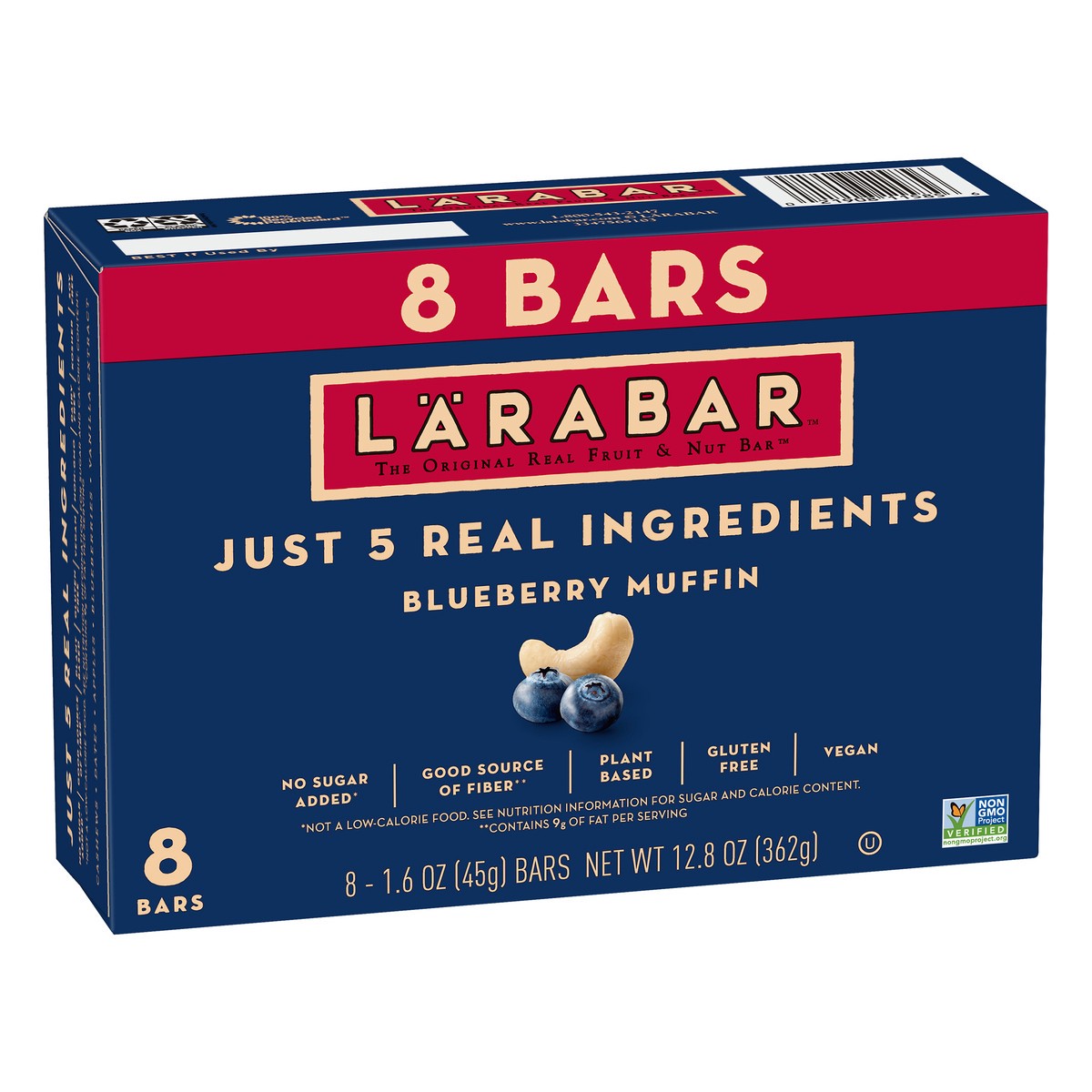 slide 8 of 9, LÄRABAR Blueberry Muffin, Gluten Free Vegan Fruit & Nut Bars, 1.6 oz, 8 ct, 8 ct