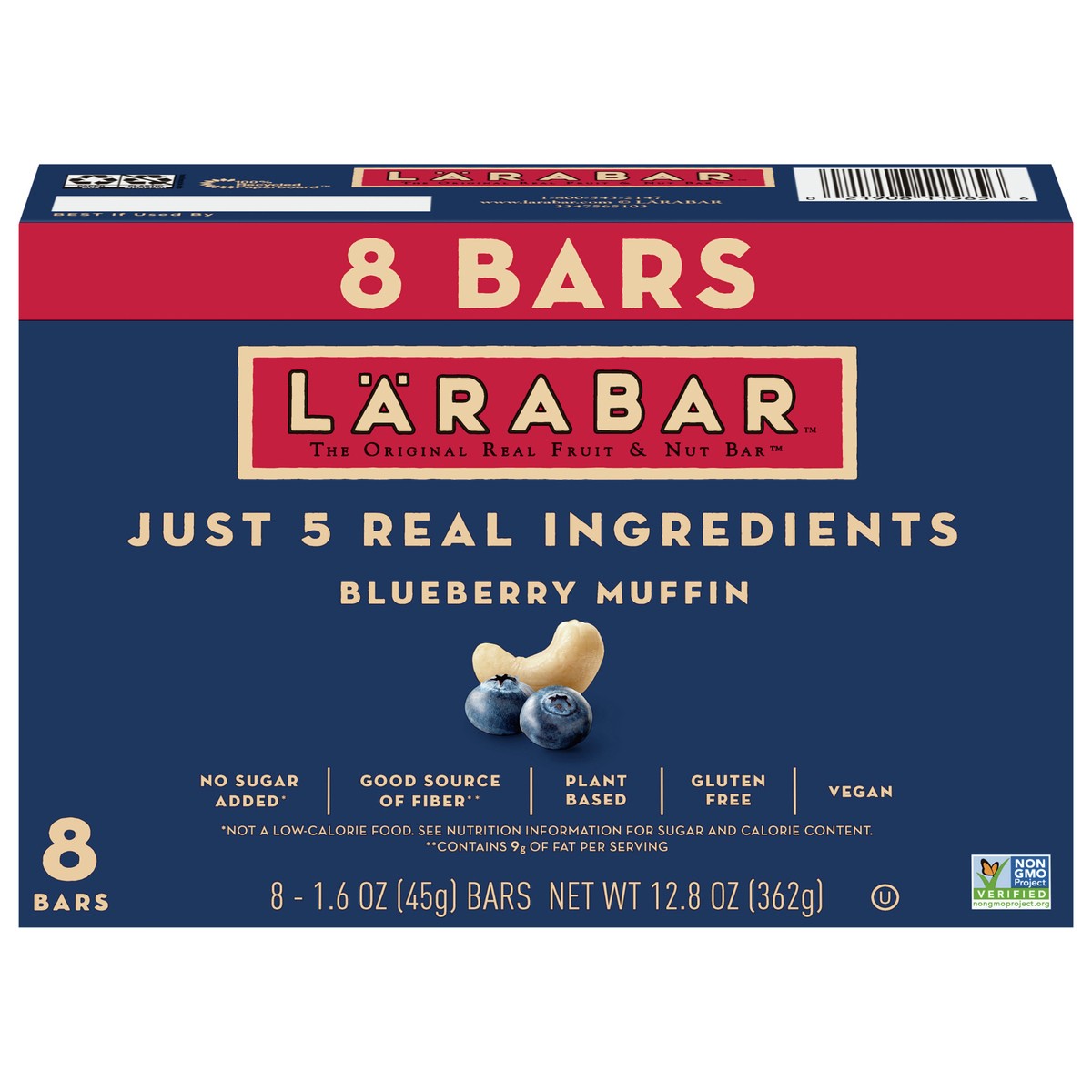 slide 1 of 9, LÄRABAR Blueberry Muffin, Gluten Free Vegan Fruit & Nut Bars, 1.6 oz, 8 ct, 8 ct