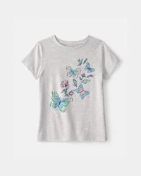 Carters Girls Butterfly Graphic Tee - Grey Grey M