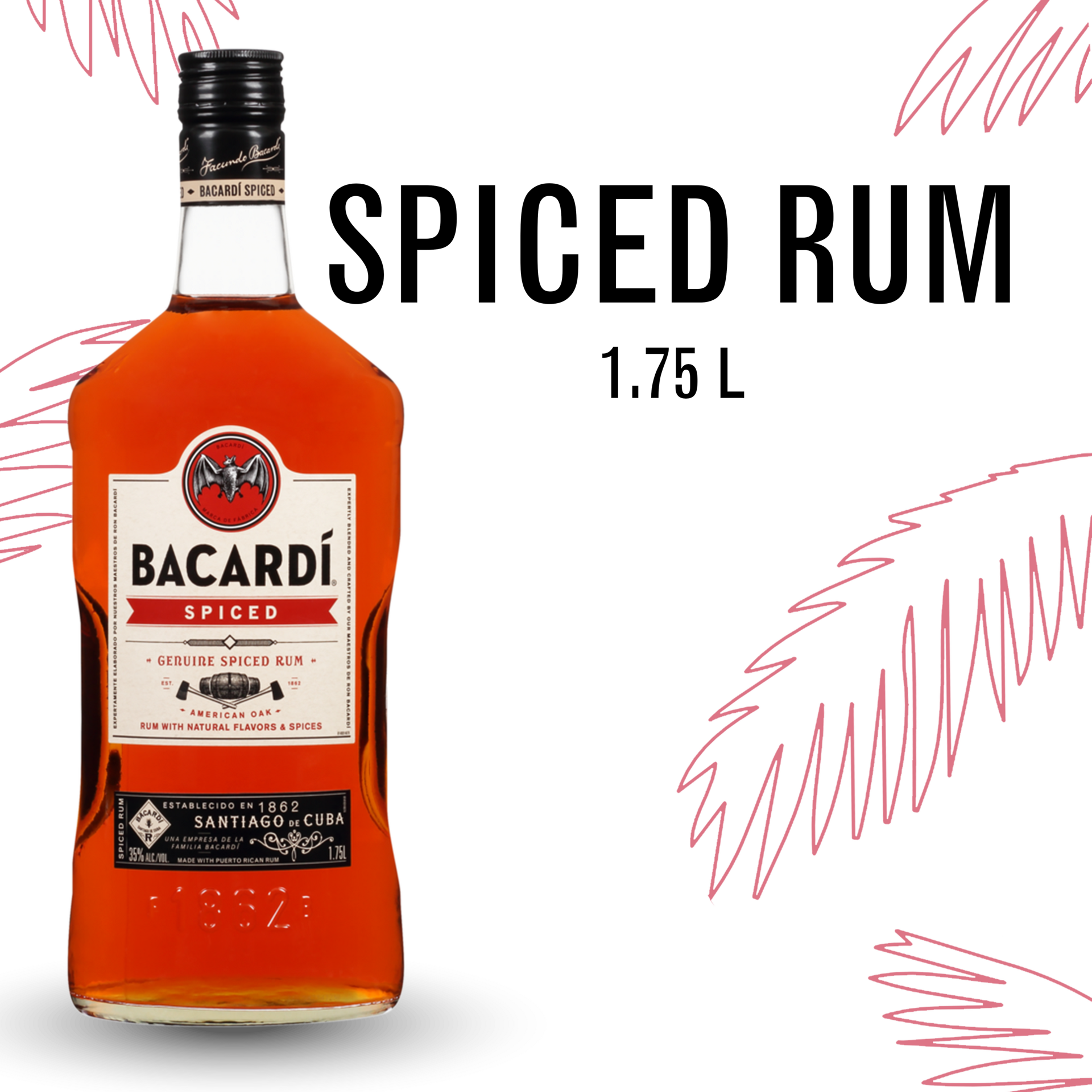 slide 2 of 5, Bacardí Bacardi Spiced Rum, Gluten Free 35% 175Cl/1.75L, 1.75 liter