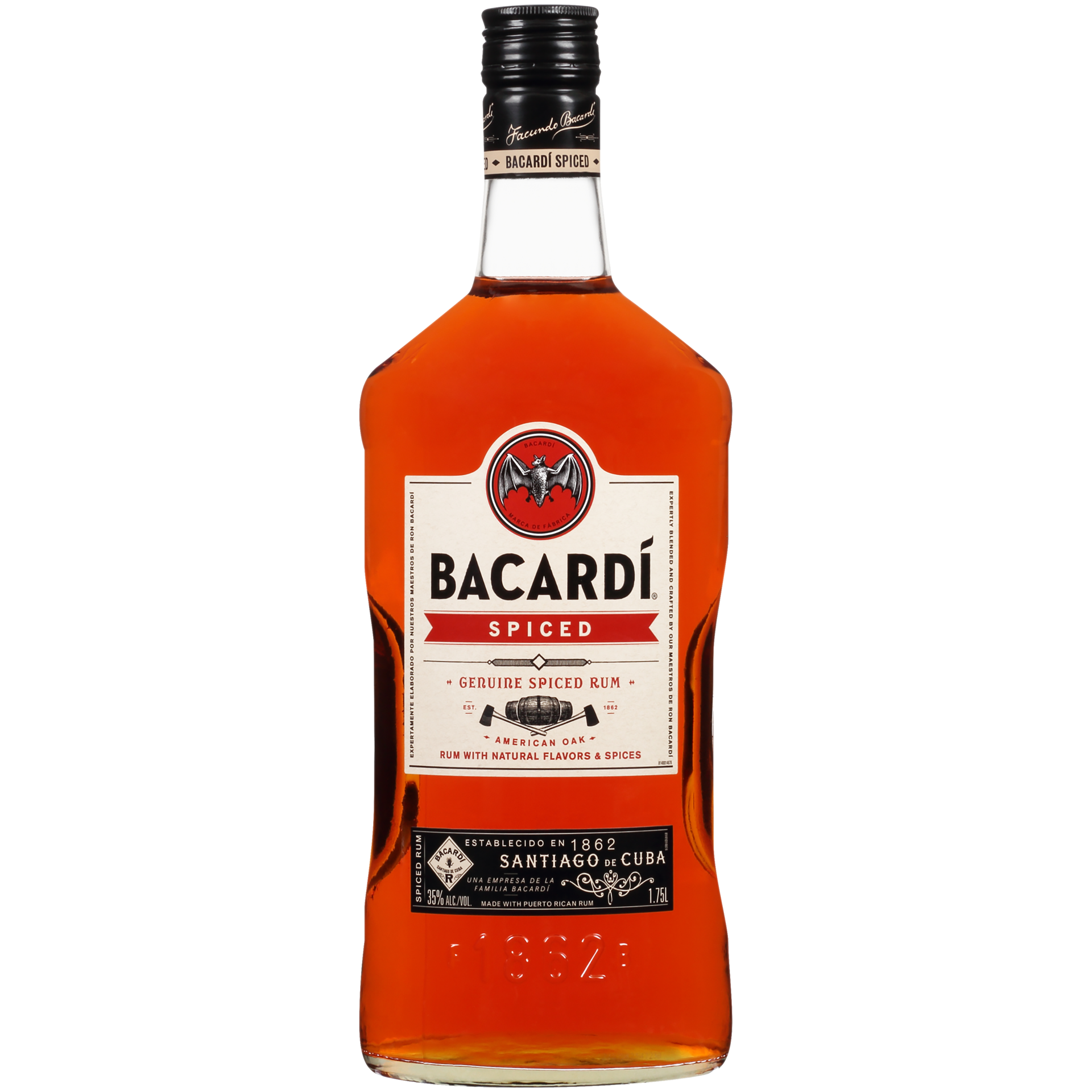 slide 1 of 5, Bacardí Bacardi Spiced Rum, Gluten Free 35% 175Cl/1.75L, 1.75 liter