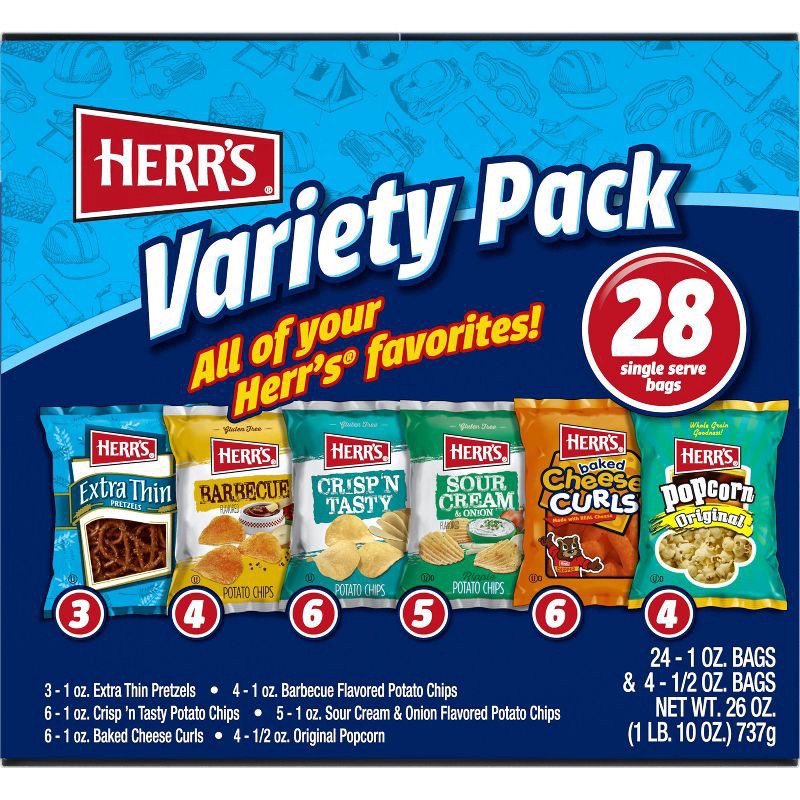 slide 3 of 4, Herr's Variety Pack Potato Chips, 26 oz