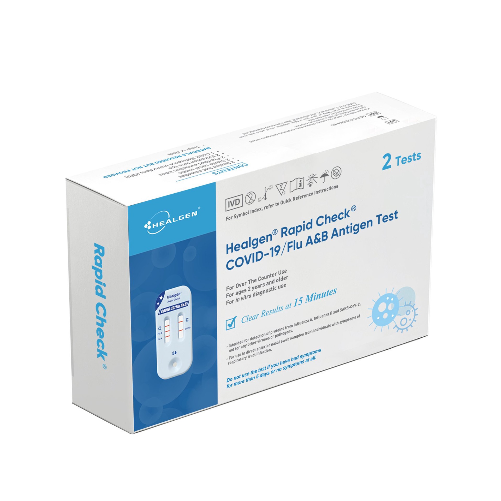 slide 1 of 1, Healgen Rapid Check COVID-19/Flu A&B AntigenTest, 2 ct