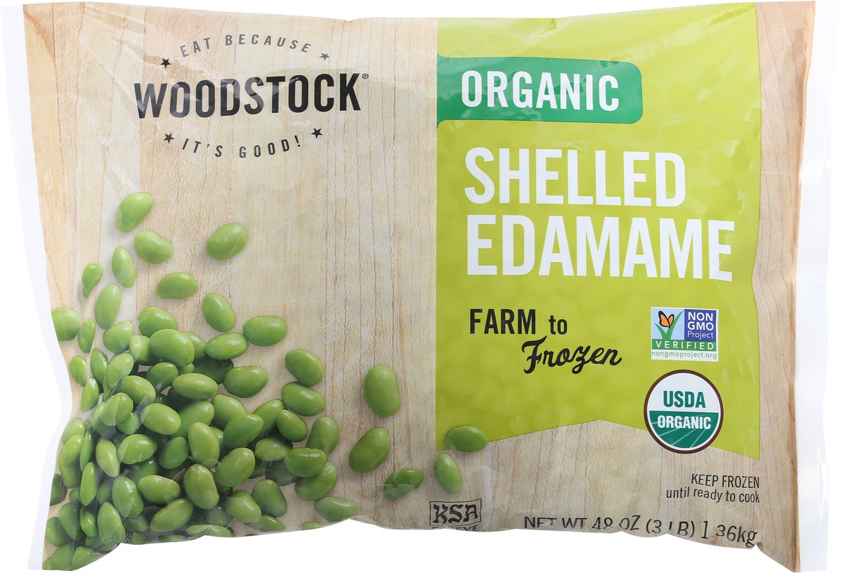 slide 1 of 9, Woodstock Organic Shelled Edamame 48 oz, 48 oz