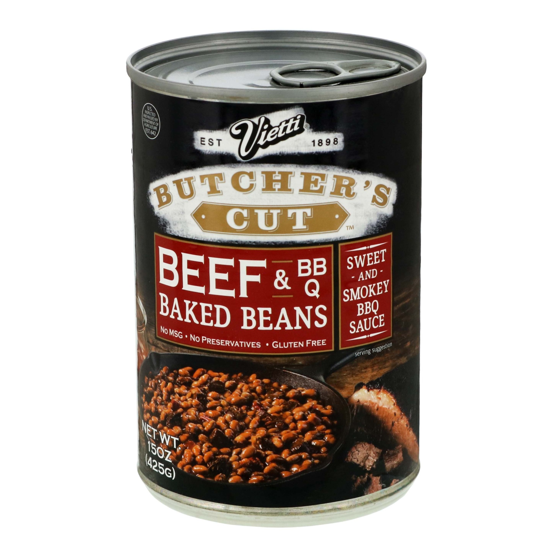 slide 1 of 1, Vietti Beef Baked Beans In Sweet Smokey BBQ Sauce, 15 oz