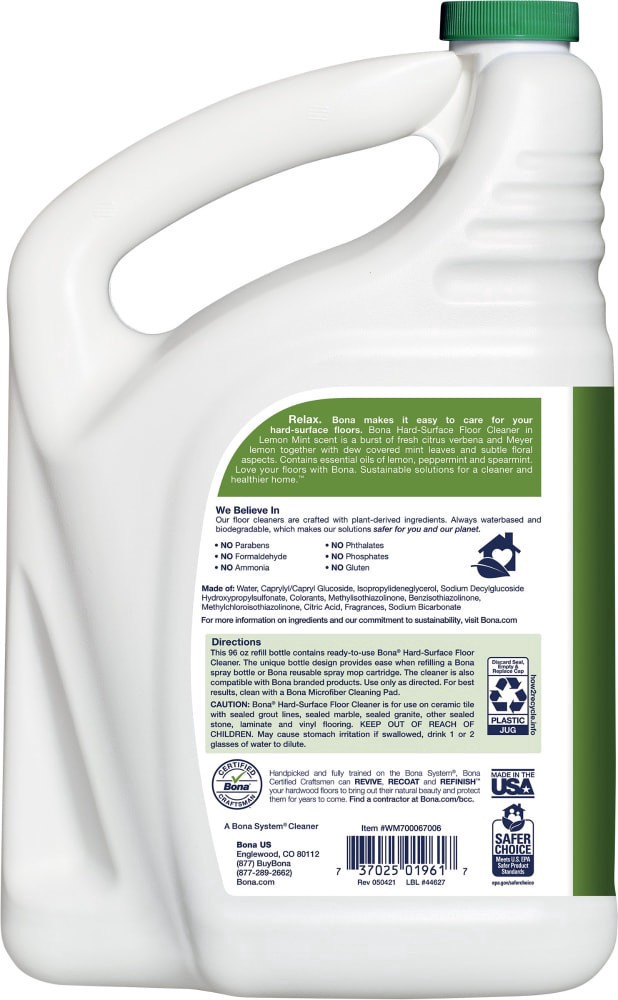 slide 2 of 2, Bona Hard-Surface Floor Cleaner Refill With Lemon Mint Scent, 96 fl oz