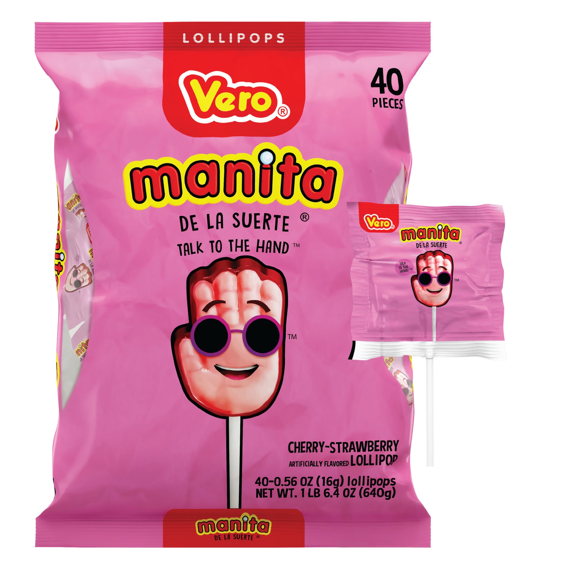 slide 1 of 5, Vero Manita  Strawberry & Cherry Lollipop, 22.4 oz