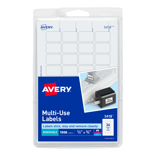 slide 1 of 7, Avery Removable Inkjet/Laser Multipurpose Labels, Id, 5418, White, 1008 ct