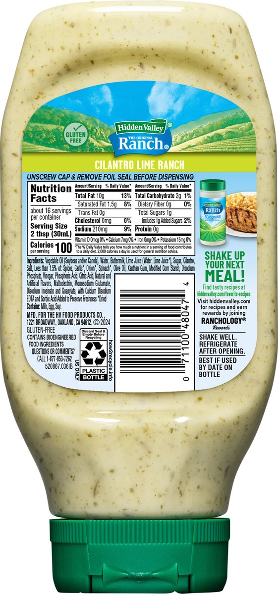 slide 15 of 15, Hidden Valley Original Ranch Cilantro Lime Ranch Topping and Dressing Easy Squeeze Bottle, 16 fl oz