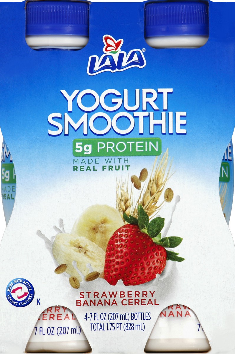 slide 4 of 4, LALA Strawberry Banana Cereal Yogurt Smoothie, 4 ct; 7 fl oz