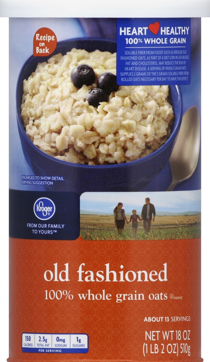 slide 1 of 2, Kroger Old Fashioned Whole Grain Oats, 18 oz