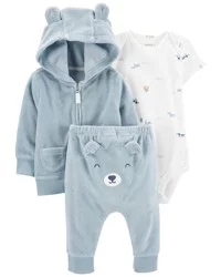 Carter's Carters Baby 3-Piece Bear Little Cardigan Set Blue/White 9M