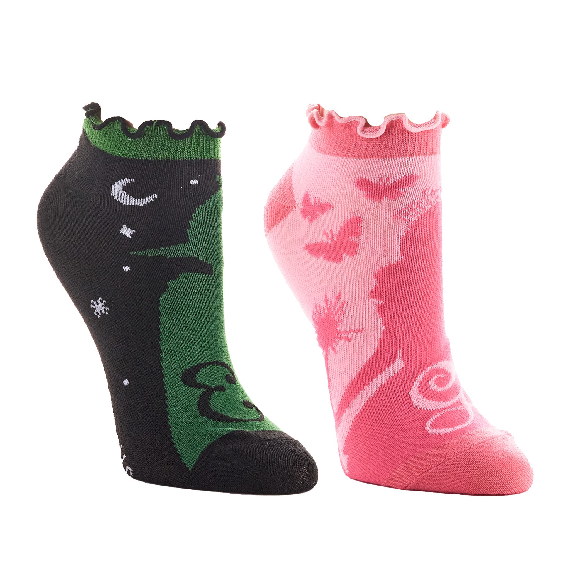 slide 2 of 2, Bioworld Wicked 2 Pair Adult Ruffled Ankle Sock Set, 26, 32, 40