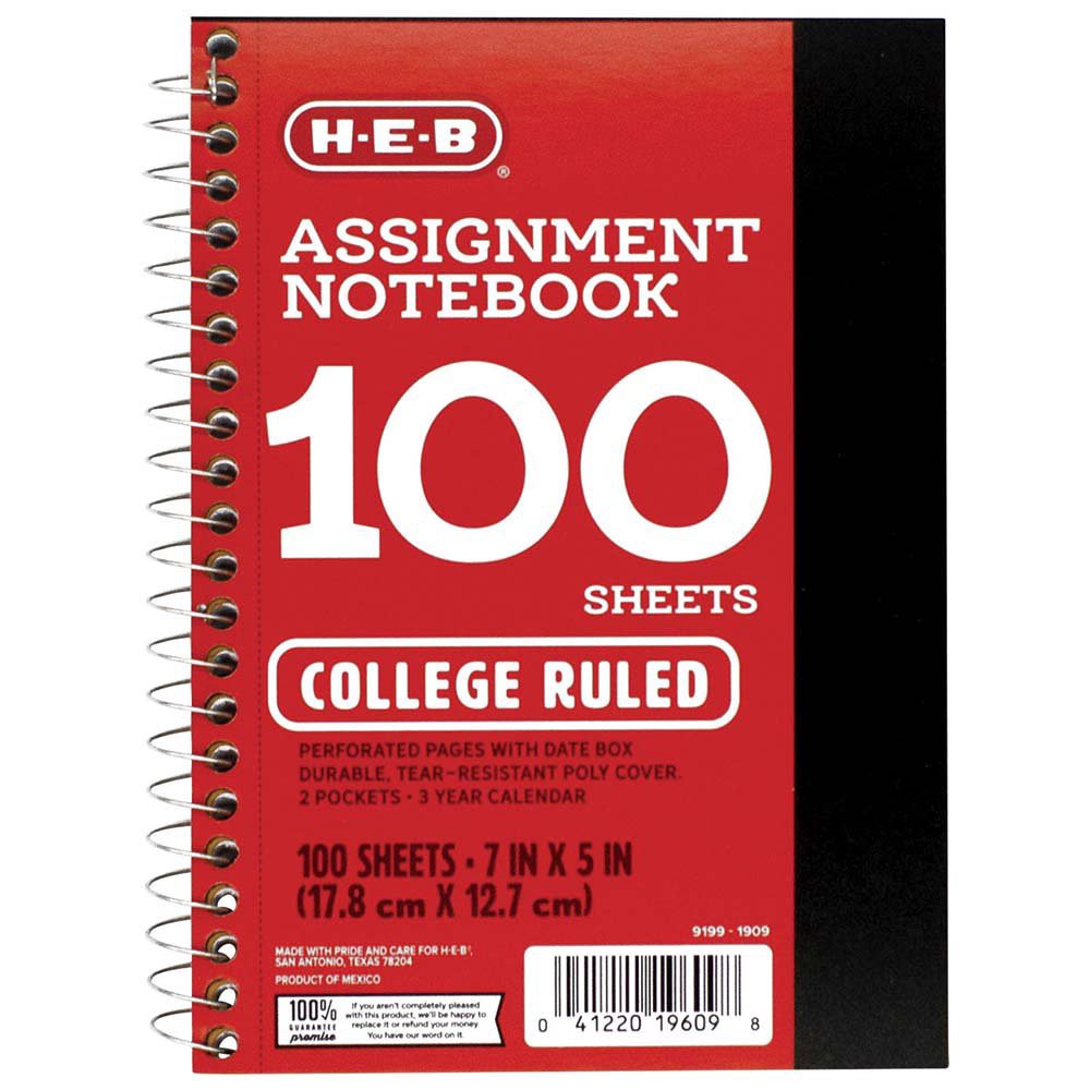 slide 1 of 1, H-E-B College Ruled Assignment Poly Spiral Notebook - Black, 100 ct