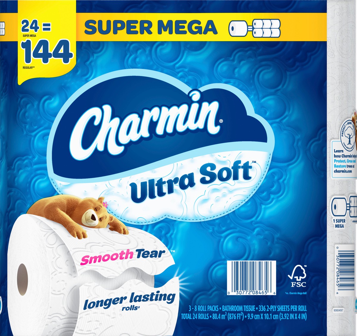slide 3 of 8, Charmin Ultra Soft Toilet Paper 24 Mega XL Rolls, 336 Sheets Per Roll, 24 ct
