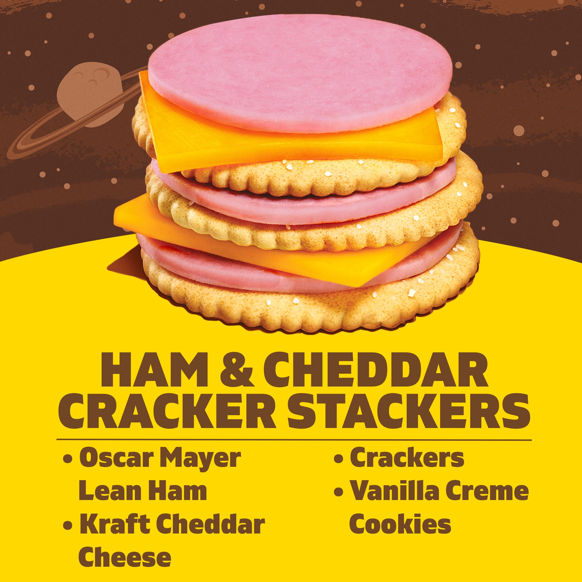 slide 4 of 5, Lunchables Ham and Cheddar Cracker Stackers with Vanilla Creme Cookies, 3.5 oz Tray, 3.50 oz