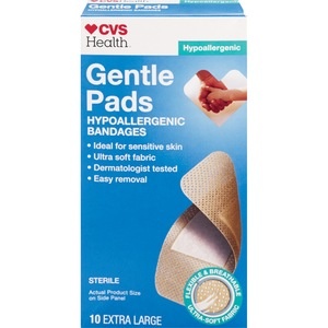 slide 1 of 1, CVS Health Gentle Pads Hypoallergenic Bandages Extra Large, 10 ct