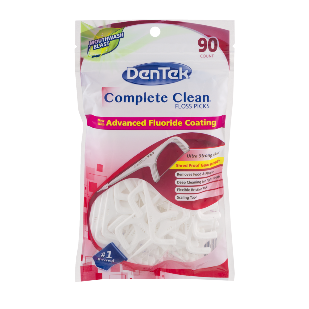 slide 1 of 1, DenTek Complete Clean Floss Picks Mouthwash Blast, 90 ct