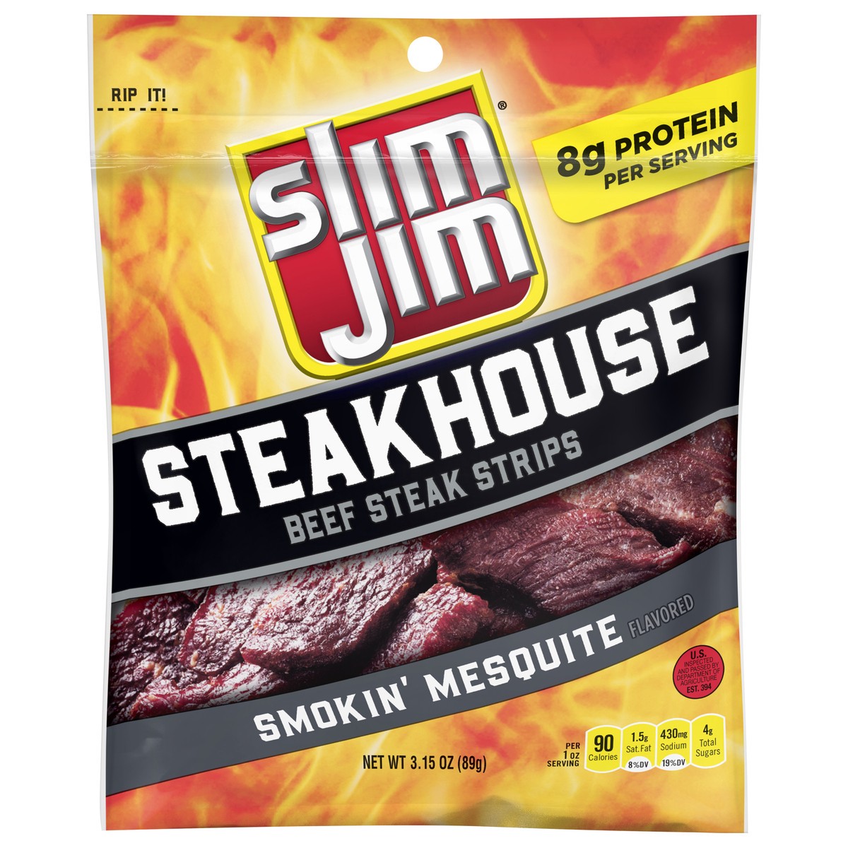 slide 1 of 5, Slim Jim Steakhouse Smokin' Mesquite Flavored Beef Steak Strips 3.15 oz, 3.15 oz