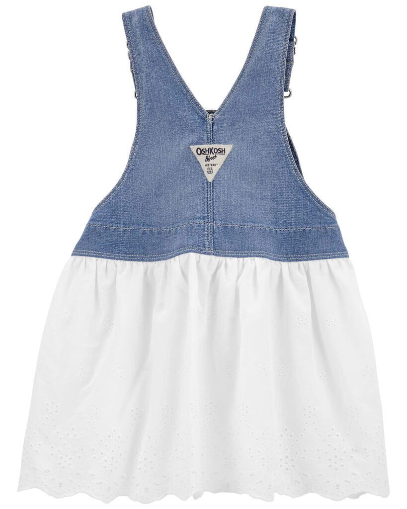 slide 2 of 3, Oshkosh Toddler Denim Eyelet Jumper Dress White/Blue 2T, 2T