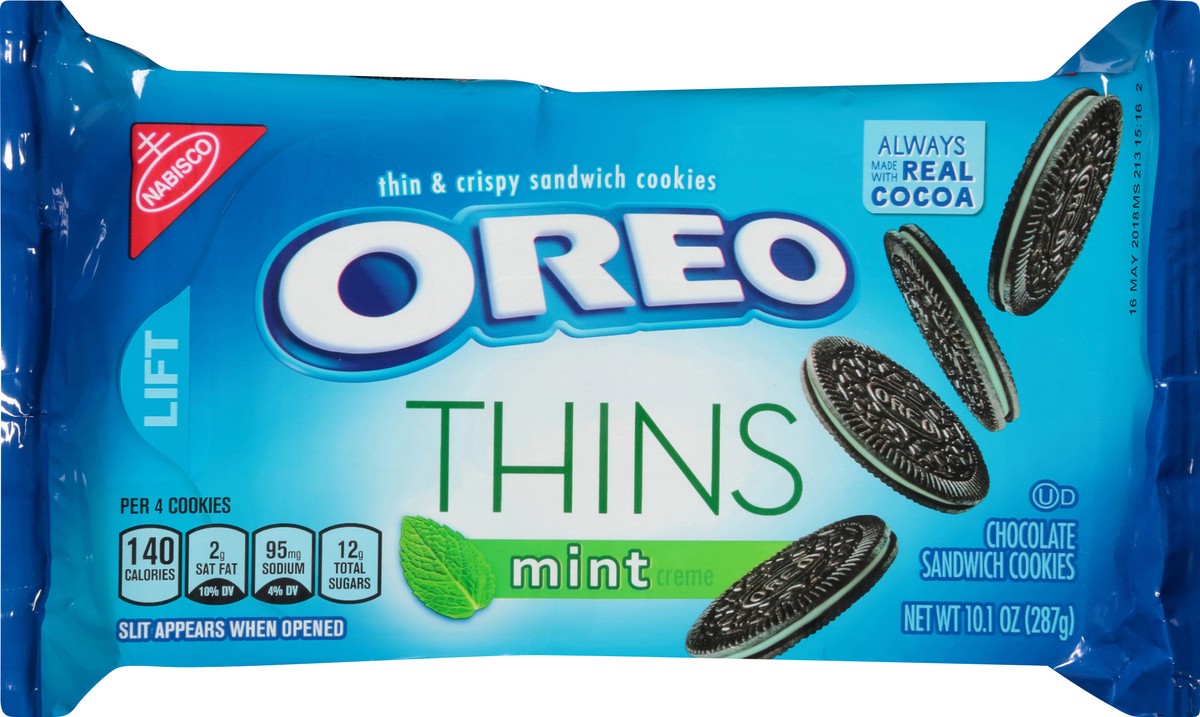 slide 3 of 7, OREO Thins Mint Flavored Creme Chocolate Sandwich Cookies, 10.1 oz, 10.1 oz