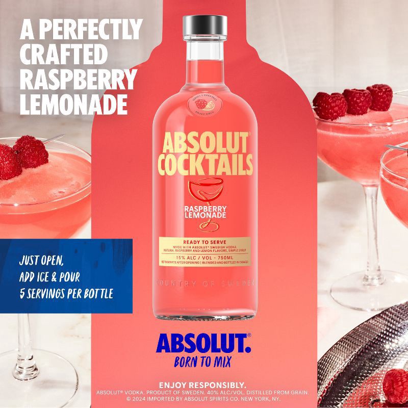 slide 3 of 3, Absolut Raspberry Lemonade Cocktail, 750 ml
